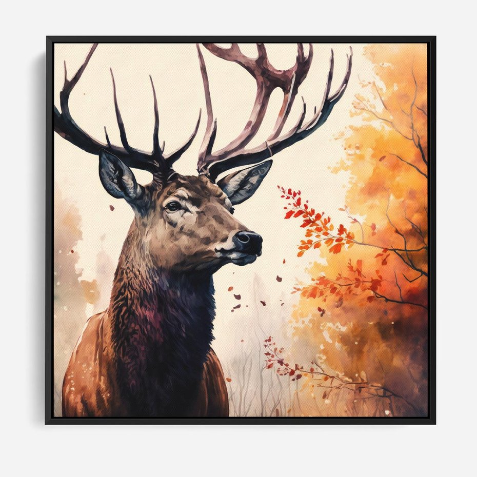 Obraz w ramie 50x50 - Jesienny Monarcha Lasu - grafika komputerowa, na podstawie obrazu - rama czarna