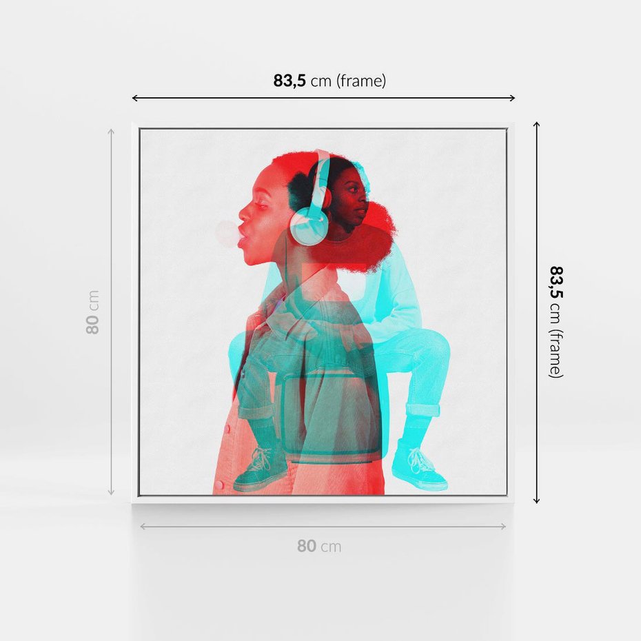 Obraz w ramie 80x80 - Rytmy Wspomnień - kolaż zdjęć, kobieta - rama biała