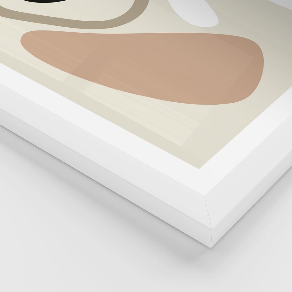 Plakat w ramie 30x40 - Beżowa Synergia - beżowa abstrakcyjna kompozycja, czarny akcent - rama biała