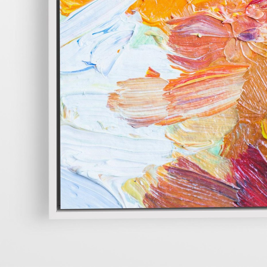 Obraz w ramie 50x50 - Kwiatowe Harmonie - zbliżenie na obraz olejny, gruba warstwa farby - rama biała