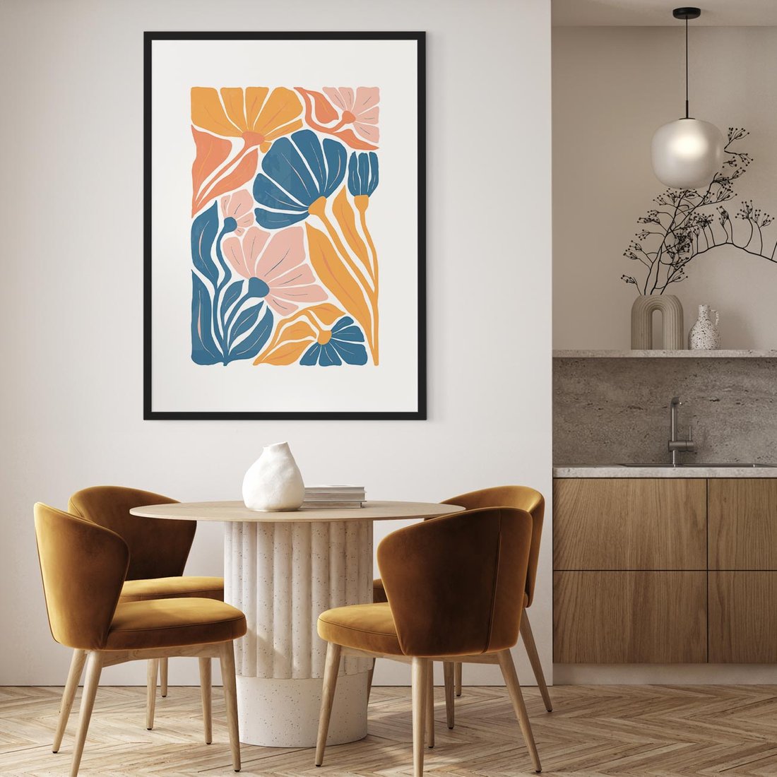 Plakat w ramie 50x70 - Wibracje Kolorowych Wiatrów - kwiaty, pastelowe kolory - rama czarna