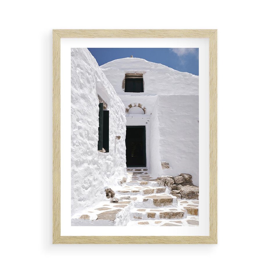 Plakat w ramie 50x70 - Santorini - Grecja błękitem malowana - Santorini, Grecja - rama drewno
