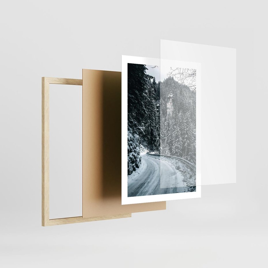 Plakat w ramie 50x70 - Zimowa Przygoda - zima w górach, droga - rama drewno