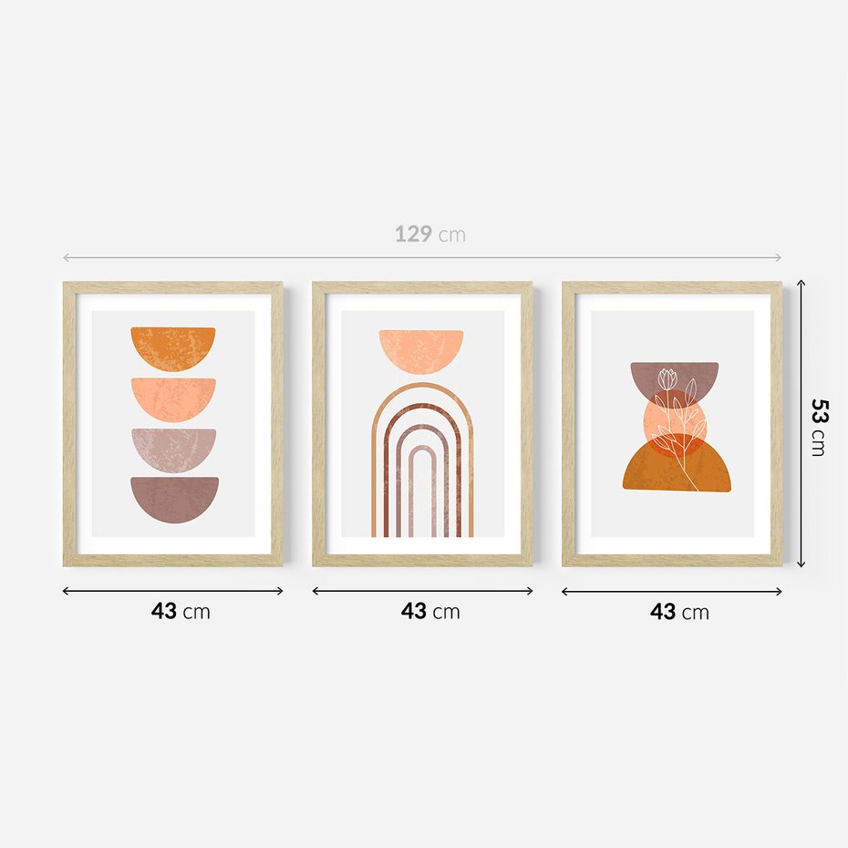 Zestaw obrazy w ramie 40x50 galeria - Abstrakcyjne, kształty, boho - rama drewno