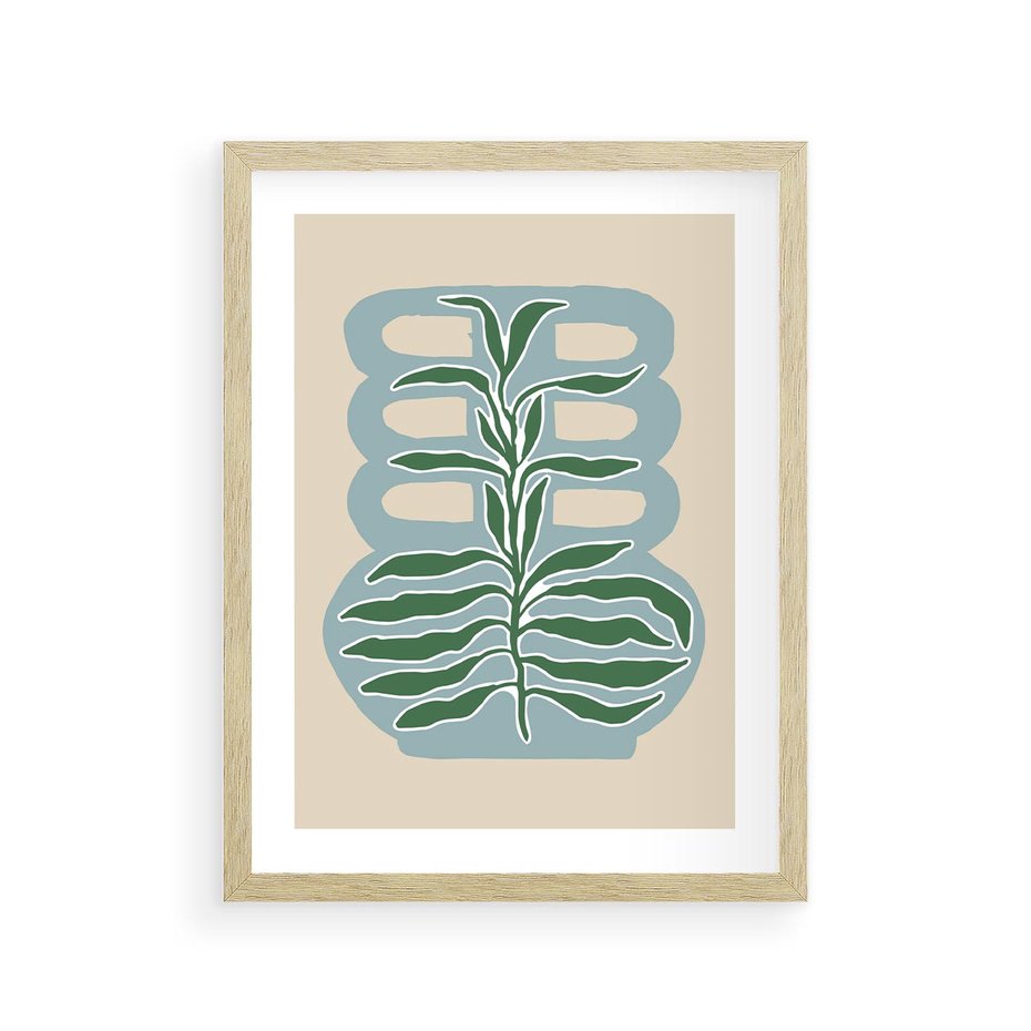 Plakat w ramie 30x40 - Wewnętrzne Spektrum - boho styl, wazon - rama drewno