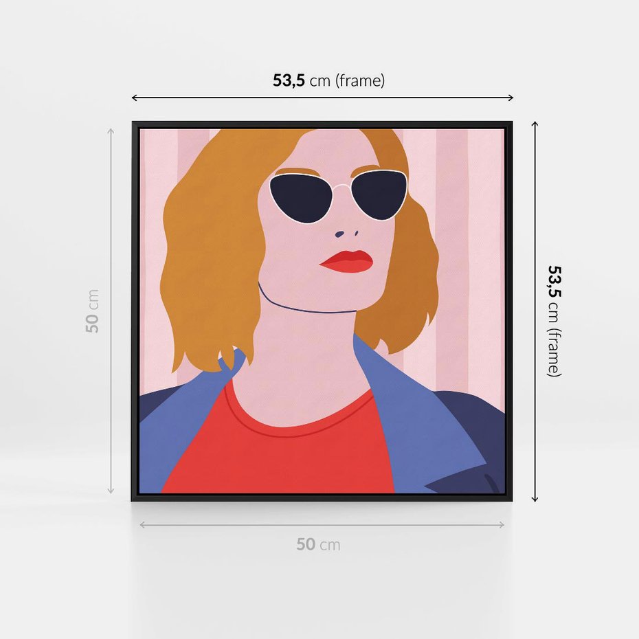 Obraz w ramie 50x50 - Kobieca Ekspresja - nowoczesny plakat, styl retro - rama czarna