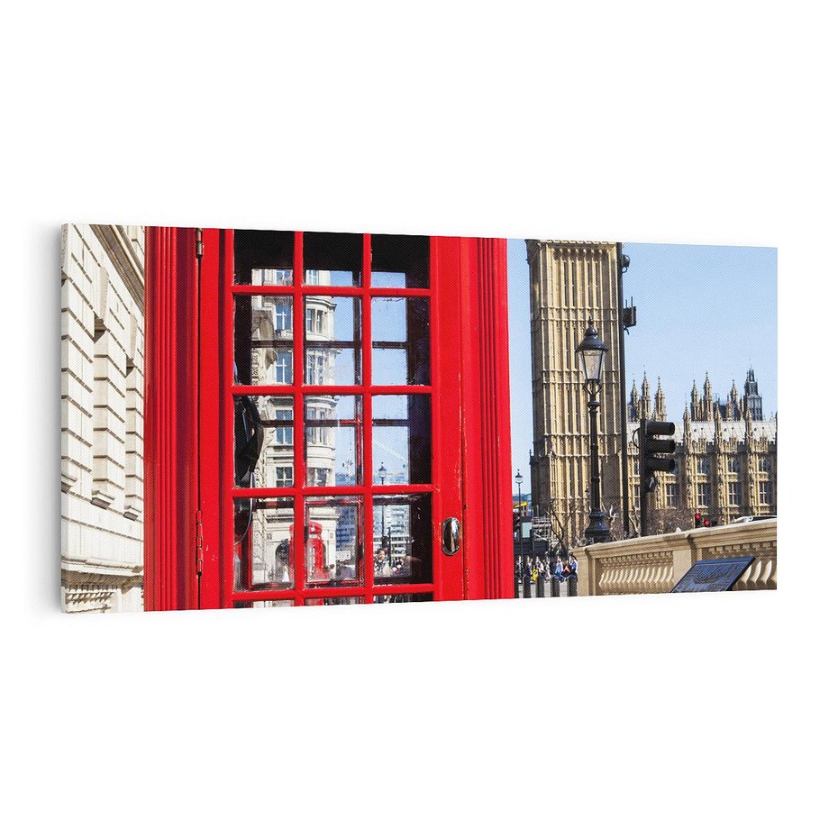 Obraz na płótnie 120x60 - Ikoniczna budka telefoniczna w Londynie - budka, telefoniczna