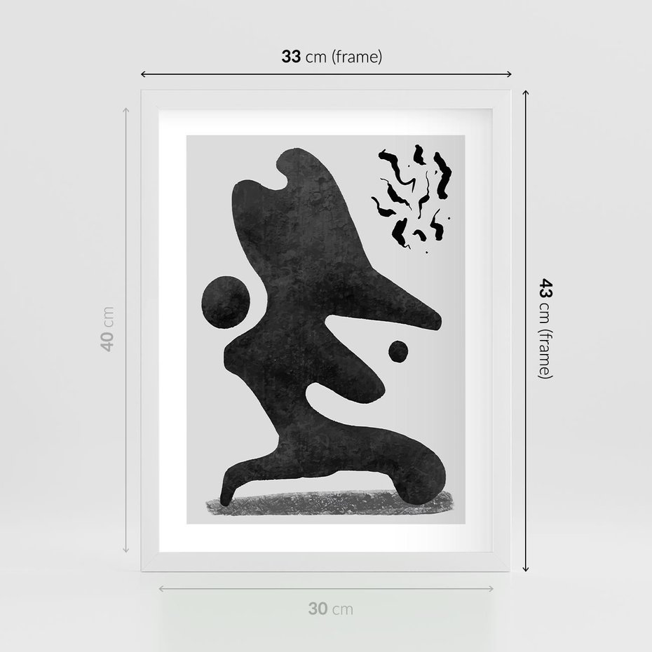 Plakat w ramie 30x40 - Abstrakcja w Monochromii - nowoczesna grafika, abstrakcja - rama biała