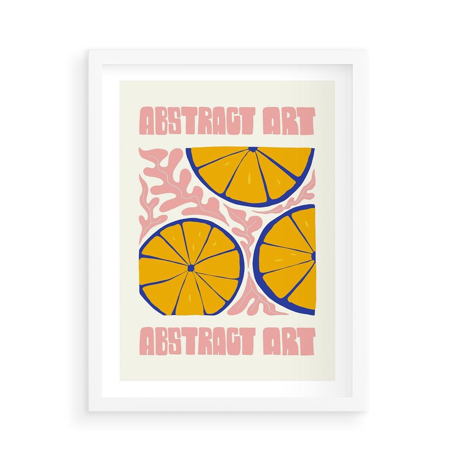 Plakat w ramie 50x70 - Podróżne Wizje - typografia, cytryny - rama biała