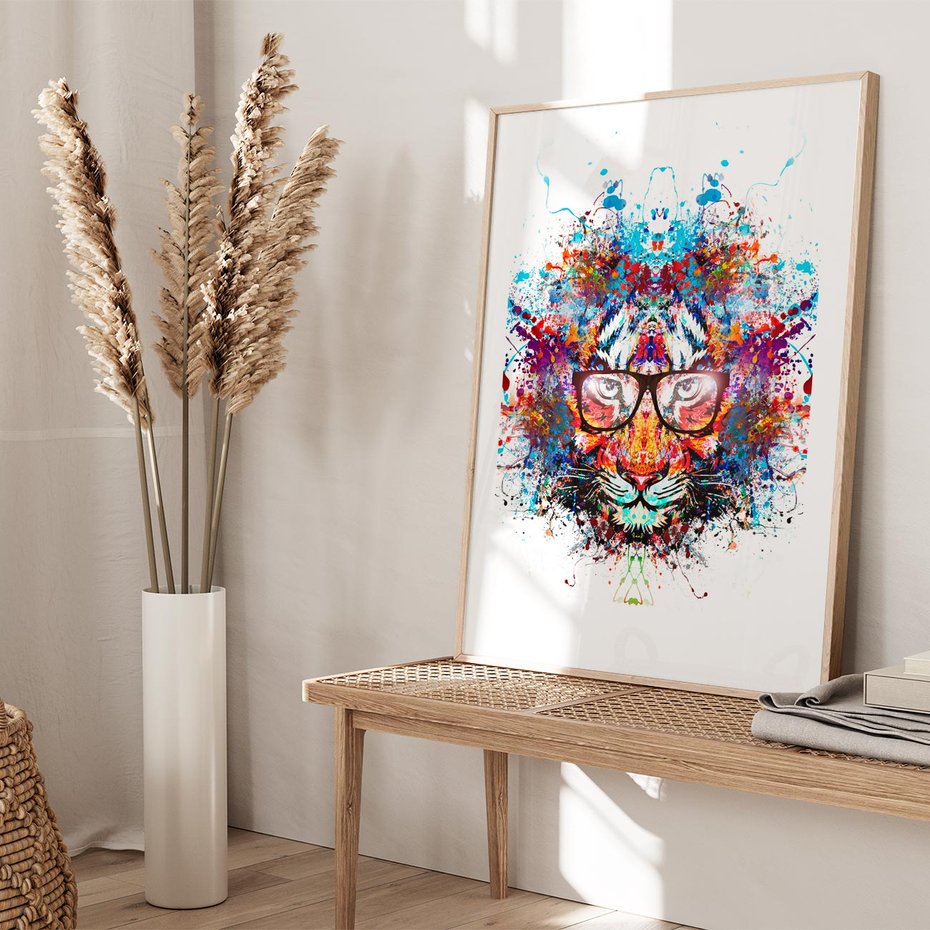 Plakat w ramie 50x70 - Tygrys w graficznej oprawie - tygrys, grafika - rama drewno