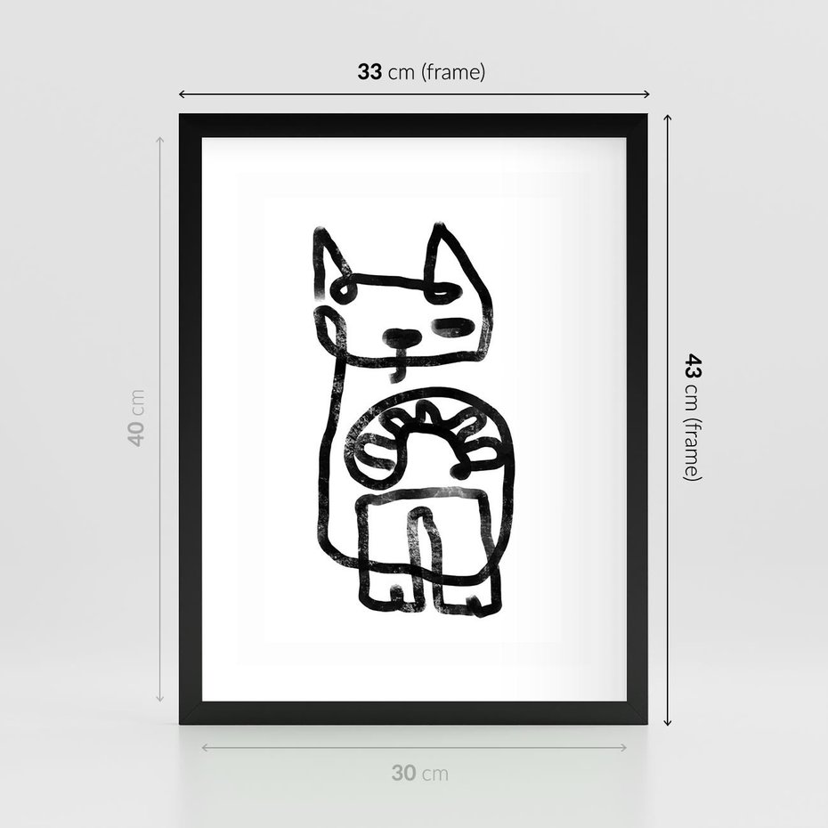 Plakat w ramie 30x40 - Portret Kociej Duszy - szkic kota, prymitywizm - rama czarna