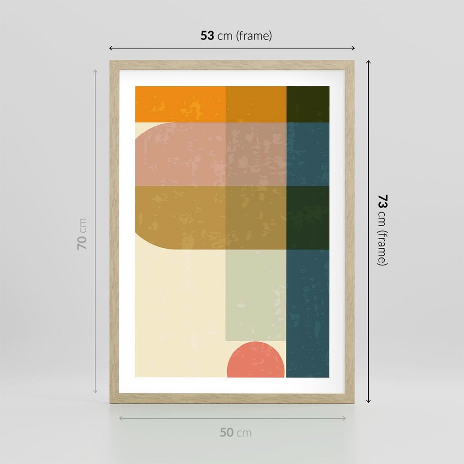 Plakat w ramie 50x70 - Geometryczna Grafika na Plakacie - geometryczna nowoczesna grafika, minimalizm - rama drewno