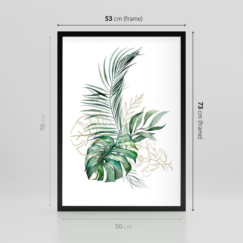 Plakat w ramie 50x70 - Luksus w Detalu - złote, liście - rama czarna