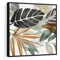 Obraz w ramie 50x50 - Współbrzmienie wewnętrznego ja - kompozycja z tropikalnych liści, stonowane kolory - rama czarna