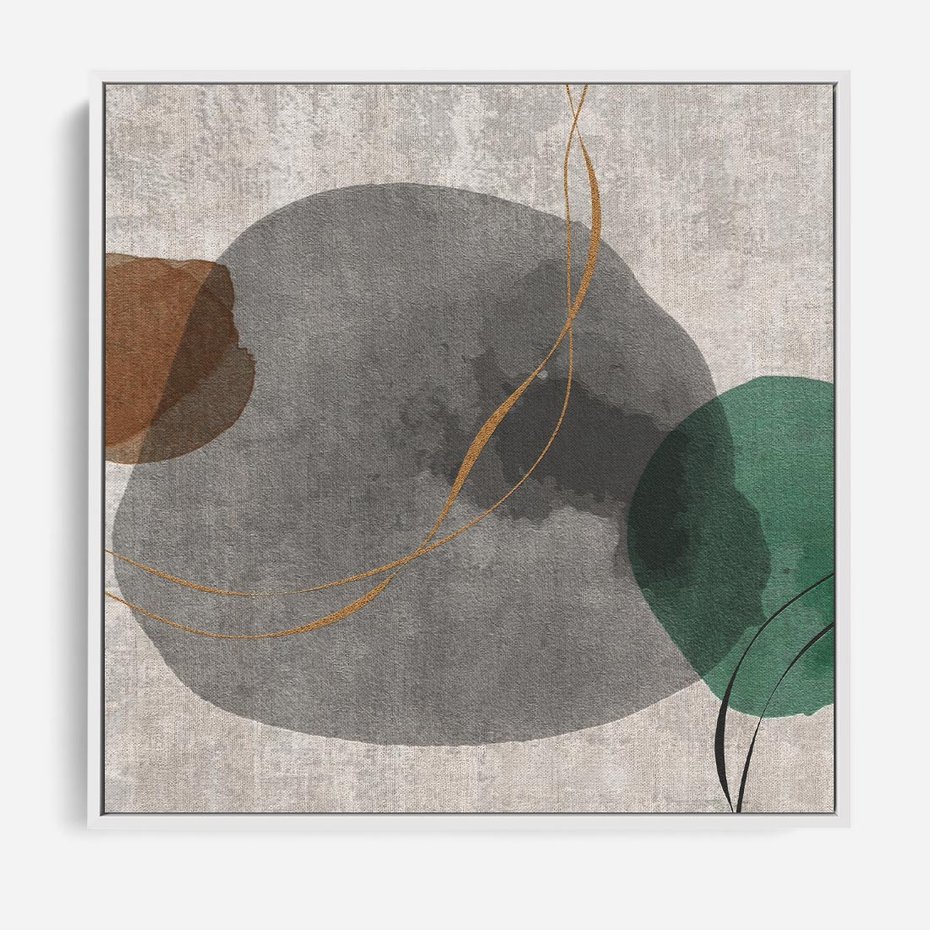 Obraz w ramie 50x50 - Delikatne Plamy - akwarelowe plamy, złote linie - rama biała