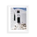 Plakat w ramie 30x40 - Santorini - Grecja błękitem malowana - Santorini, Grecja - rama biała