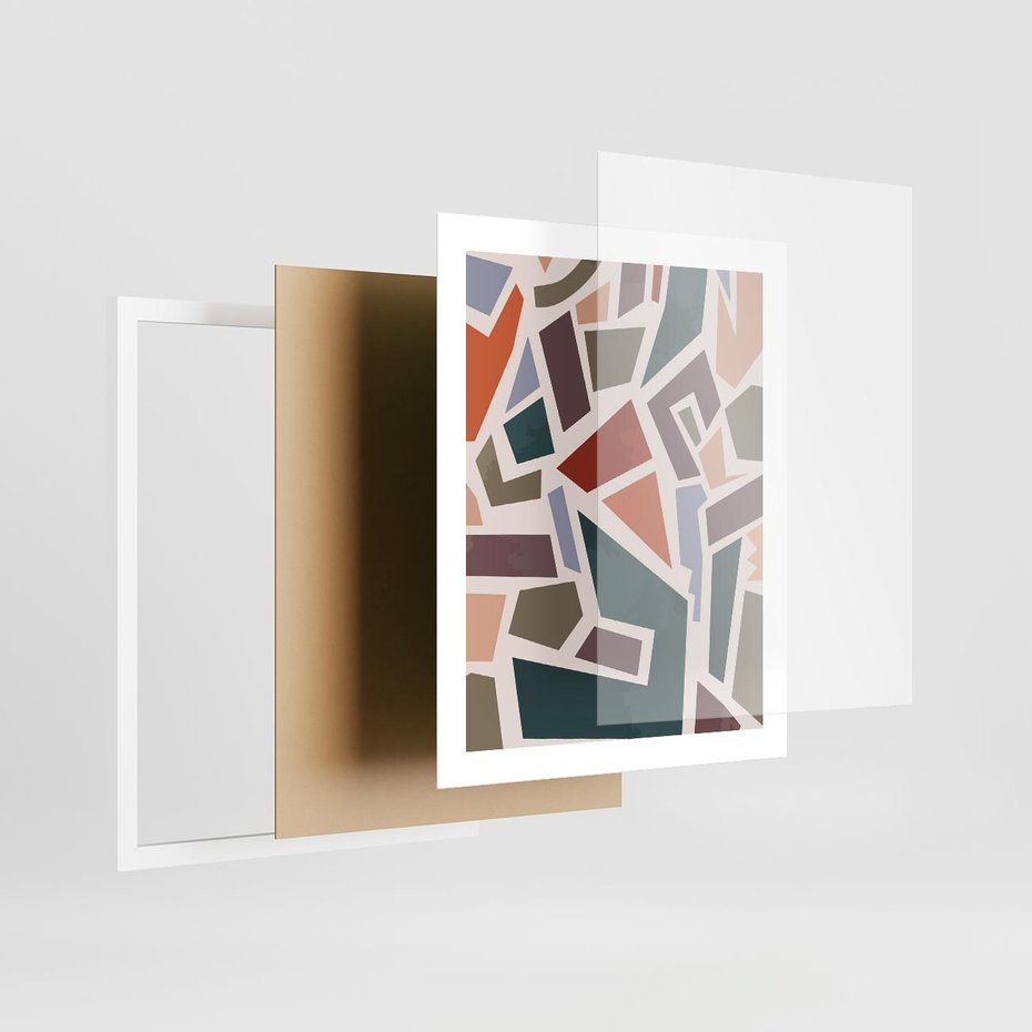 Plakat w ramie 40x50 - Modernistyczna Transcendencja - geometryczne kształty, mozaika - rama biała