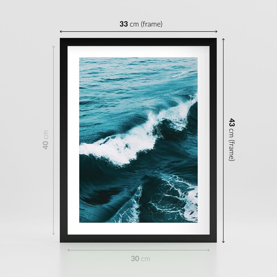 Plakat w ramie 30x40 - Wibracje Oceanu - turkusowy ocean, fale - rama czarna