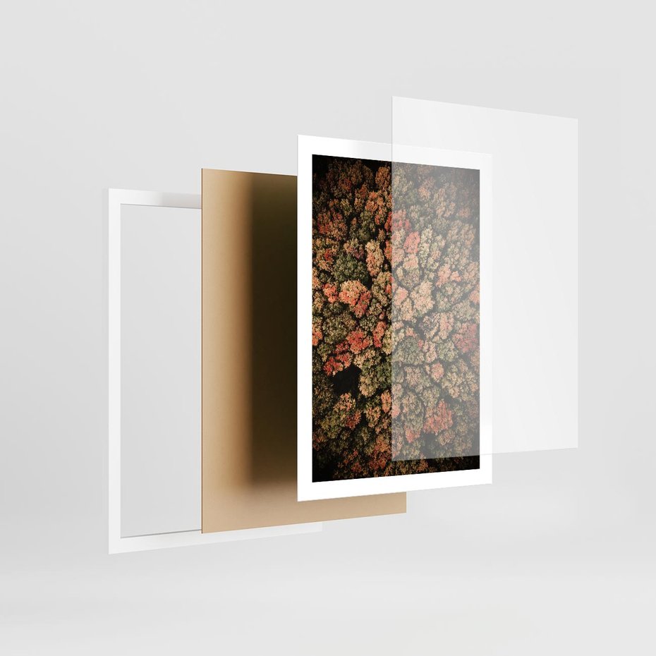 Plakat w ramie 50x70 - Jesień z Lotu Ptaka: Malowniczy Las - las jesienią z lotu ptaka - rama biała