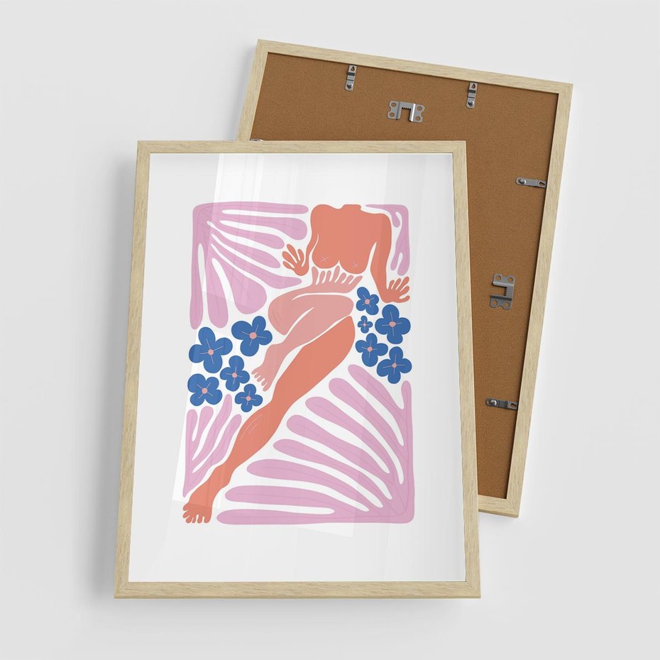 Plakat w ramie 50x70 - Opowieść Ognistych Rytów - nowoczesny kobiecy akt, graficzne kształty - rama drewno