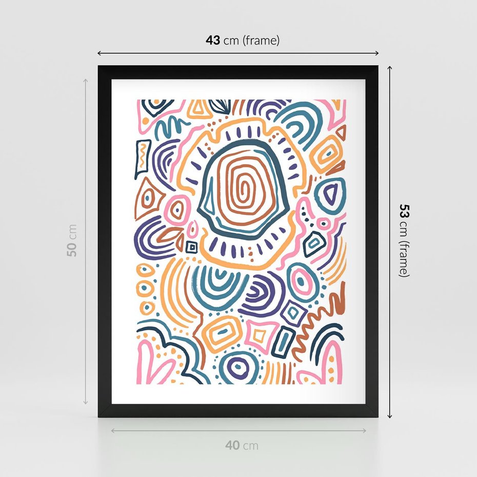 Plakat w ramie 40x50 - Strukturalne Odbicia Boho - kolorowe etniczne wzory, tęczowe żywe kolory - rama czarna