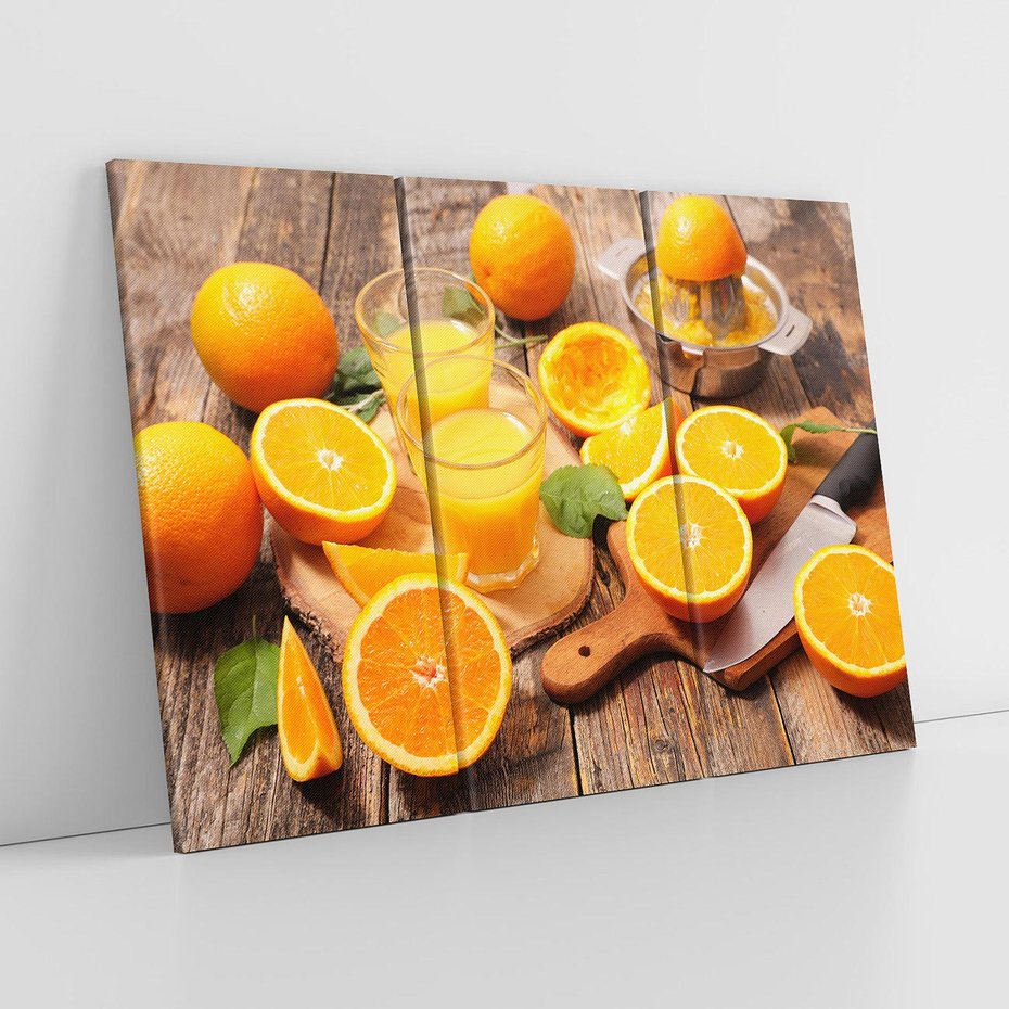 Obraz na płótnie 120x80 - Soczyste pomarańcze i soki - pomarańcze, soki