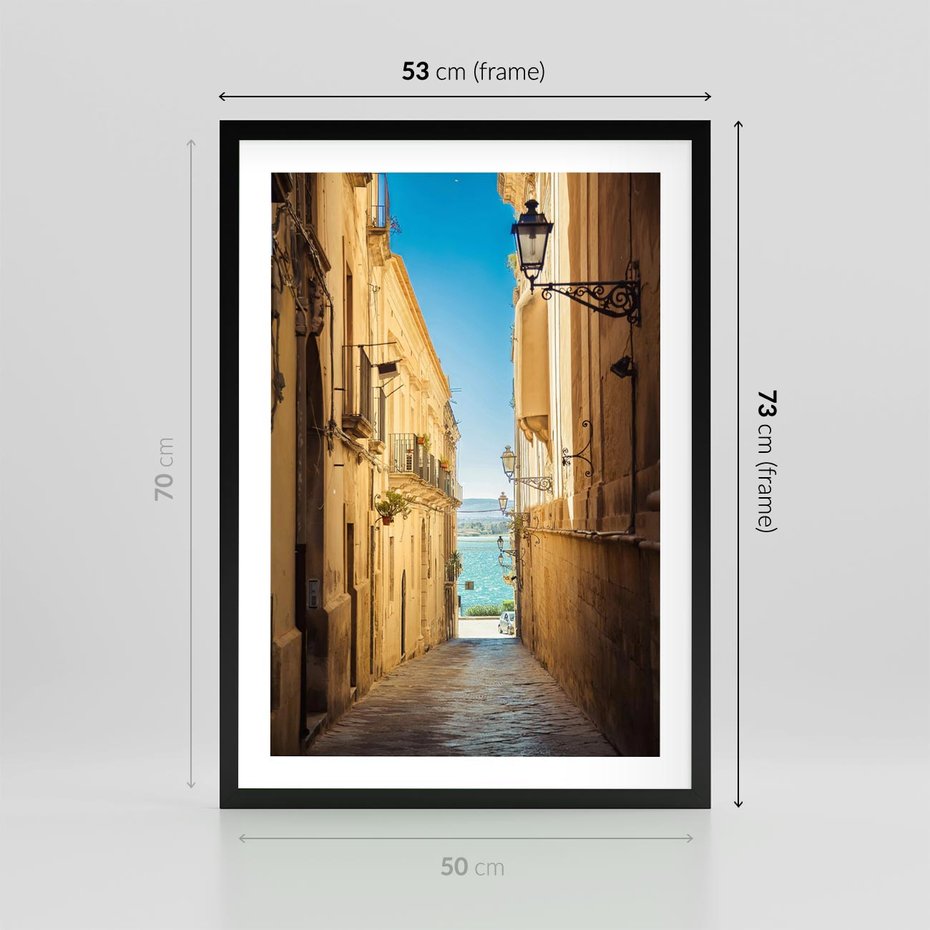 Plakat w ramie 50x70 - Perspektywa magicznej uliczki - uliczka, perspektywa - rama czarna