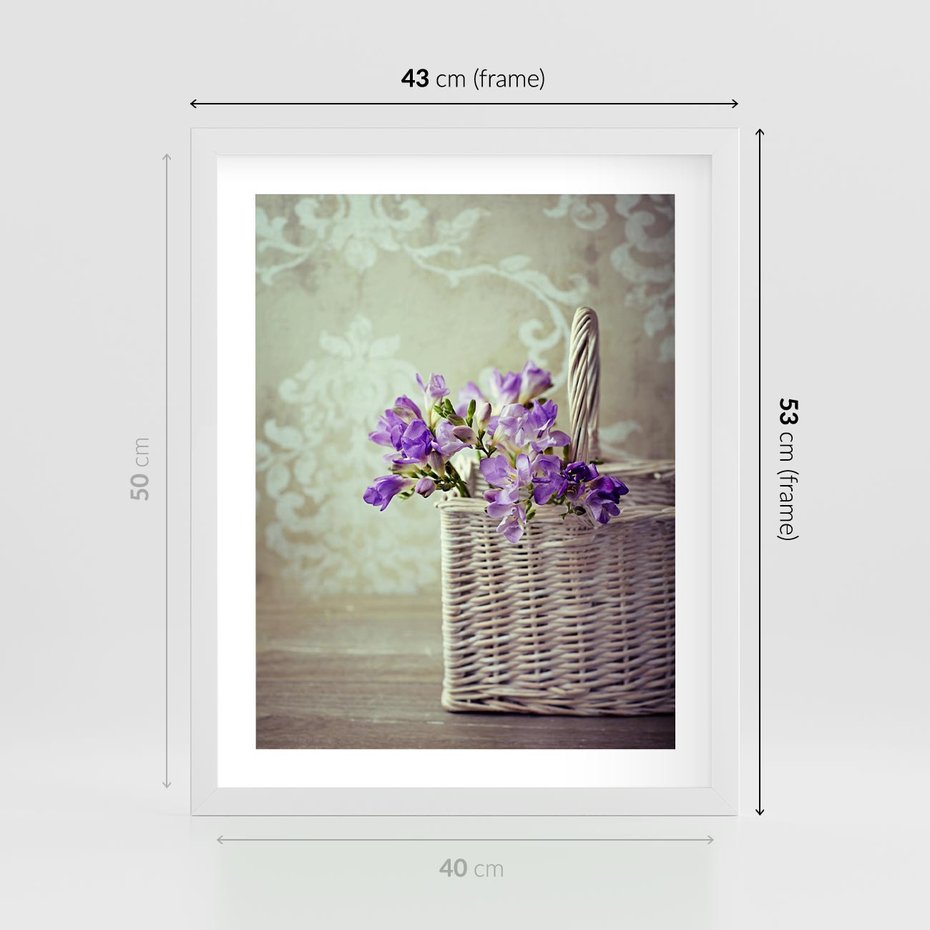 Plakat w ramie 40x50 - Kwiatowy koszyk - kwiaty, koszyk - rama biała