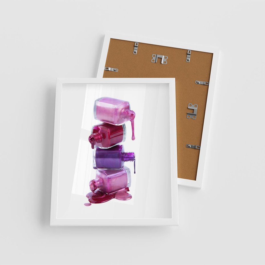 Plakat w ramie 40x50 - Kolorowe Paznokcie - lakiery, do paznokci - rama biała