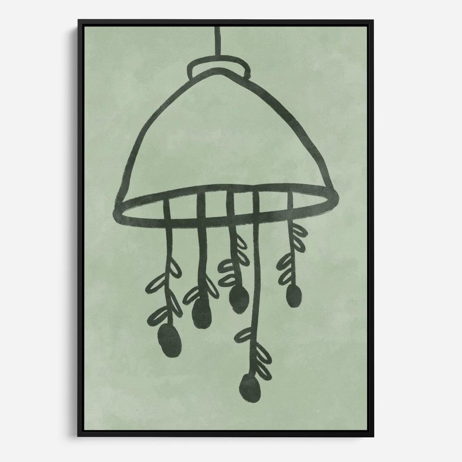 Obraz w ramie 50x70 - Zieleń Inspirującego Spokoju - plakat z abstrakcyjną zieloną lampą, skandynawski design - rama czarna