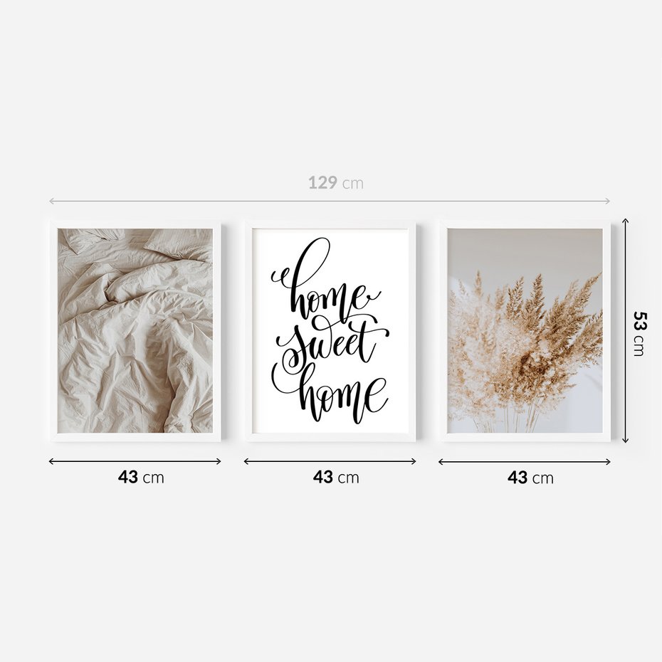 Zestaw obrazy w ramie 40x50 galeria - Dom, home, cytat, napis, typografia - rama biała