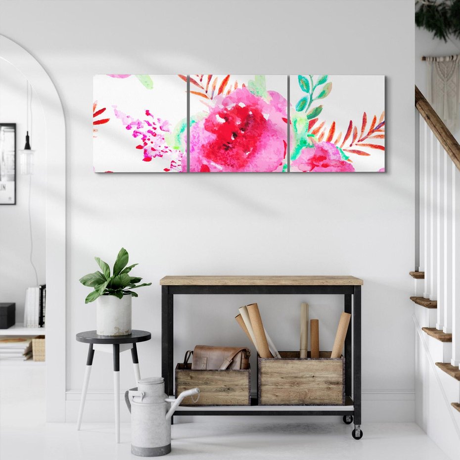 Obraz na płótnie 120x40 - Delikatna Akwarela - kwiaty, akwarela