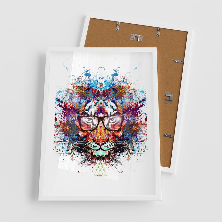 Plakat w ramie 50x70 - Tygrys w graficznej oprawie - tygrys, grafika - rama biała