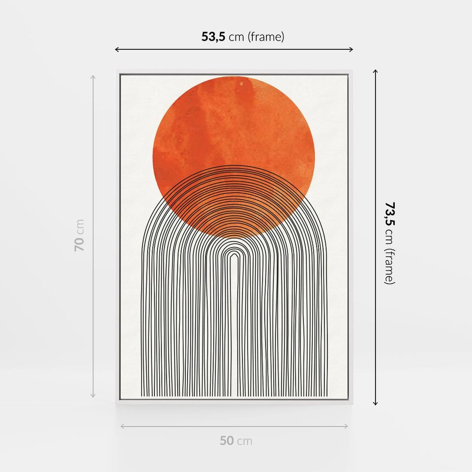 Obraz w ramie 50x70 - Abstrakcyjne Pulsacje - koło, boho styl - rama biała