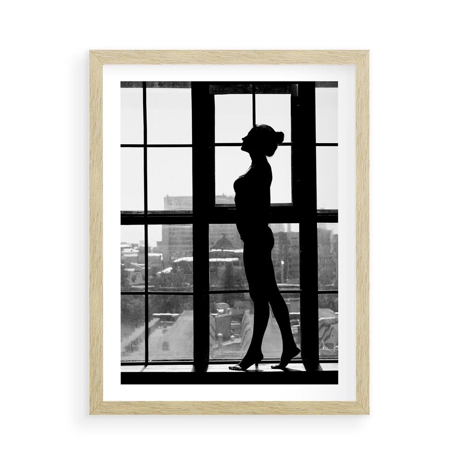 Plakat w ramie 50x70 - Piękno Kobiecej Formy - retro zdjęcie, czarno białe - rama drewno
