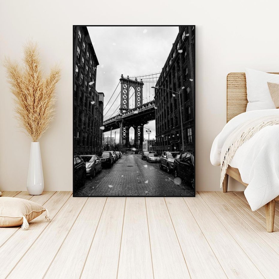Obraz w ramie 70x100 - Ikona Miasta - Nowy Jork, most - rama czarna