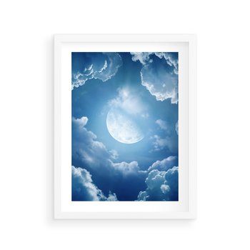Plakat w ramie 50x70 - Księżycowe Chmury - księżyc, chmury - rama biała