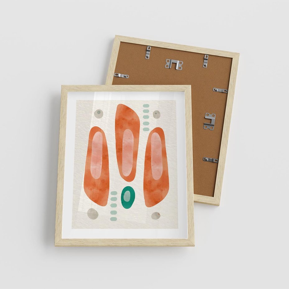Plakat w ramie 40x50 - Księga Barw - abstrakcyjne formy, dominujący kolor pomarańczowy - rama drewno