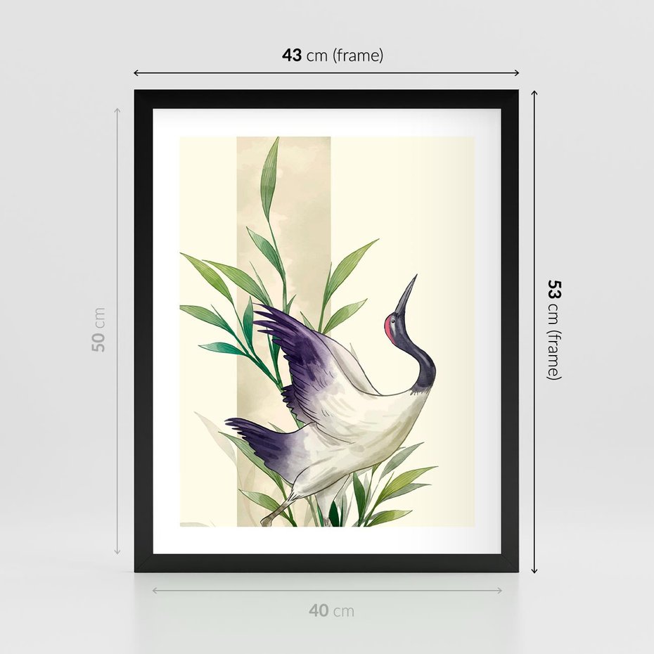 Plakat w ramie 40x50 - Migocące Ptaki - japońska sztuka, ptak - rama czarna