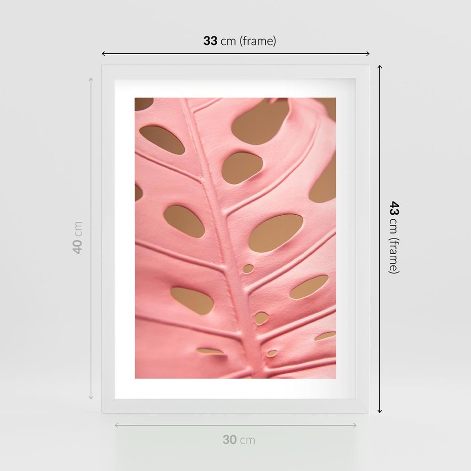 Plakat w ramie 30x40 - Różowa monstera w pełnym rozkwicie - różowa, monstera - rama biała