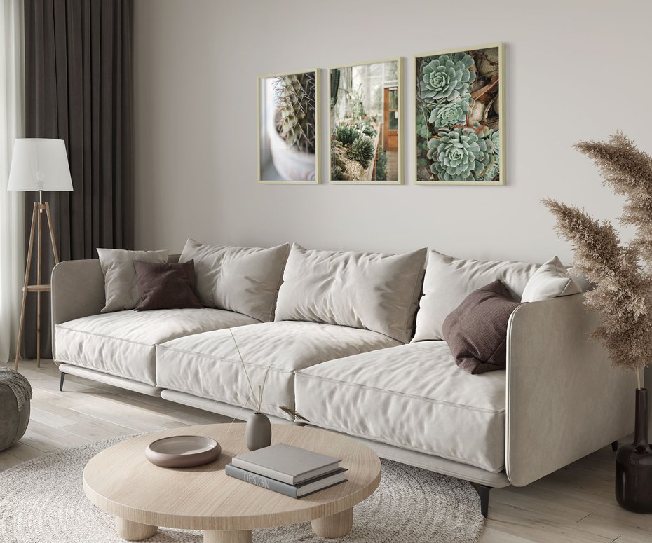 Zestaw obrazy w ramie 30x40 galeria - Sukulenty, kaktusy, boho, kwiaty - rama drewno