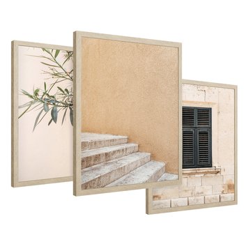 Zestaw obrazy w ramie 40x50 galeria - Beż, podróż, okiennica - rama drewno