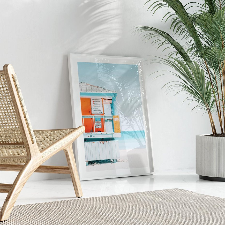 Plakat bez ramy 21x30 - Letnia Idylla - plaża, domek na plaży