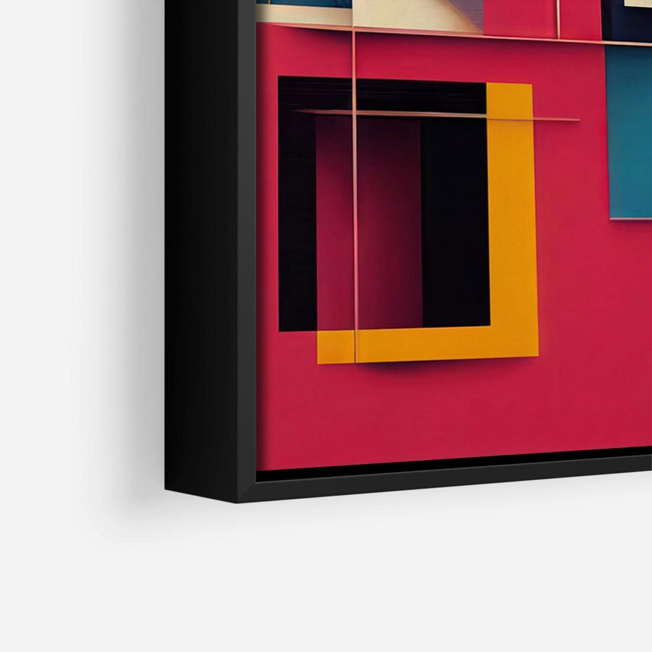 Obraz w ramie 70x50 - Przejście przez labirynt myśli - kolorowa abstrakcja, instalacja z prostokątów i lini - rama czarna