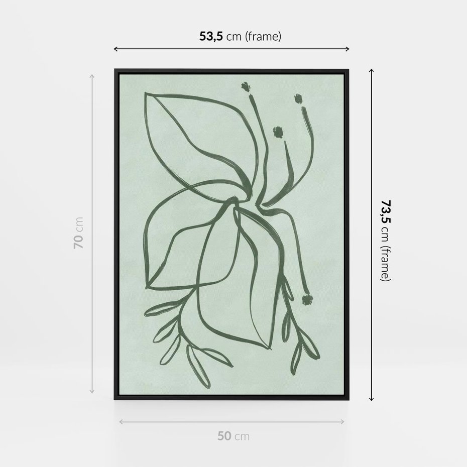 Obraz w ramie 50x70 - Energetyczne Odrodzenie Natury - abstrakcyjne delikatne zielone linie, podobne do gałęzi kwiatów - rama czarna