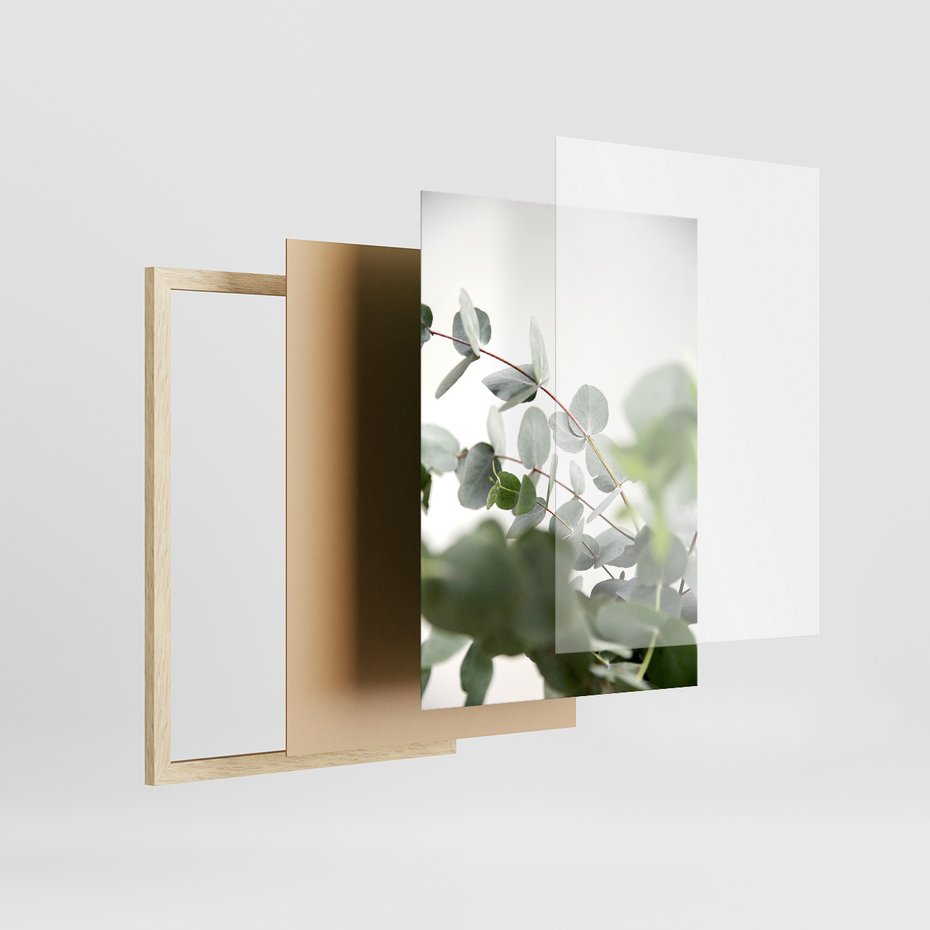 Zestaw obrazy w ramie 30x40 galeria - Eukaliptus, zielone, liście, minimalizm - rama drewno