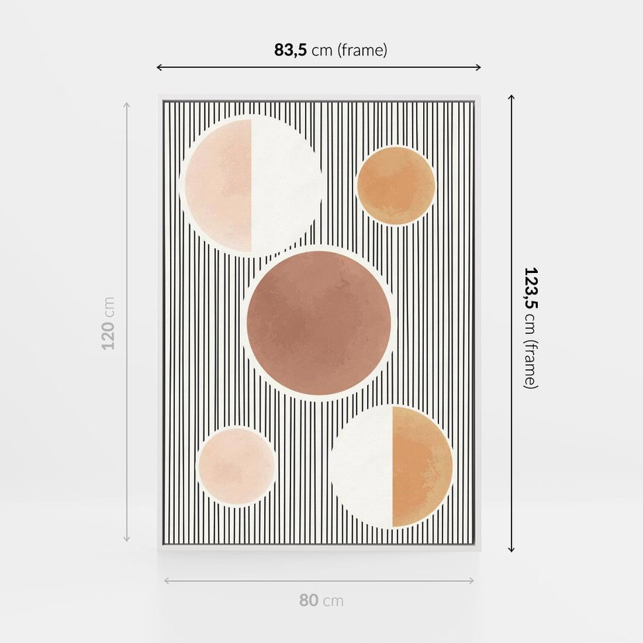 Obraz w ramie 80x120 - Rozplątane Granice - abstrakacyjna nowoczesna sztuka, koła okręgi - rama biała