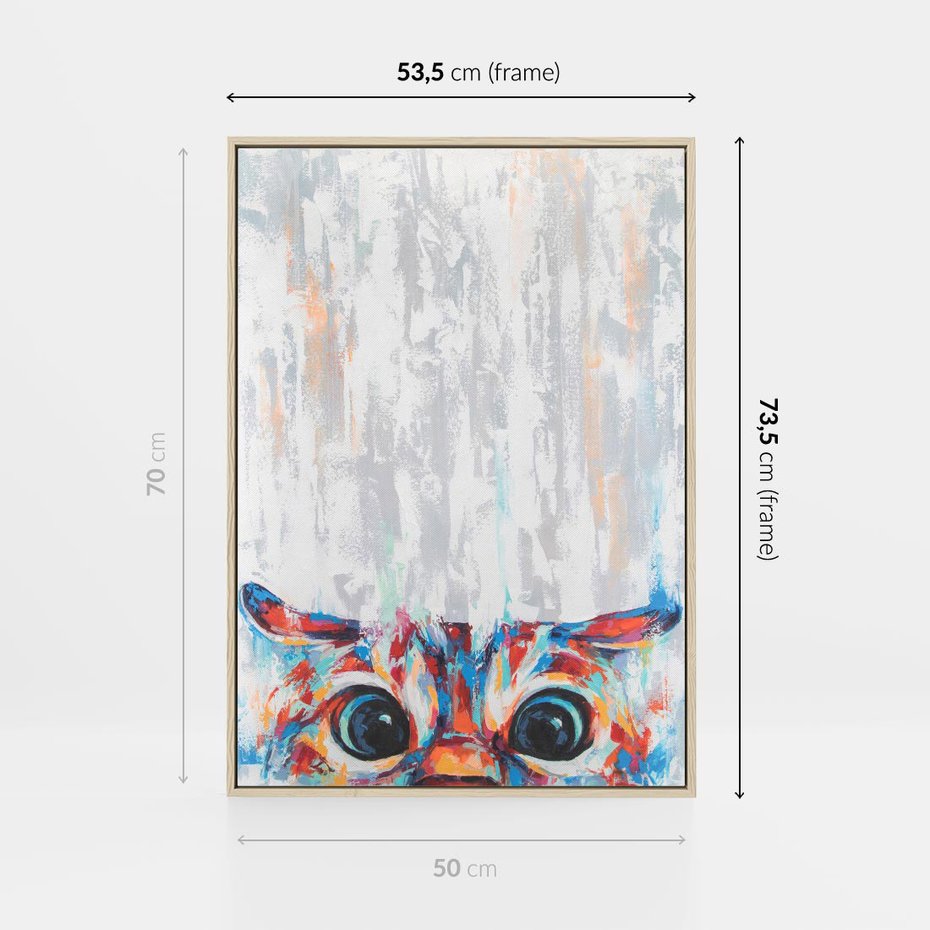 Obraz w ramie 50x70 - Co ja Widzę - obraz olejny, śmieszny obraz kota - rama drewno