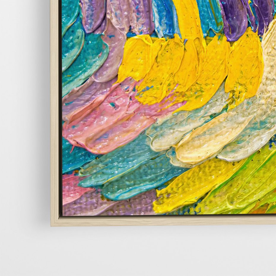 Obraz w ramie 50x70 - Egzotyczne Pióra - abstrakcyjne dzieło, farby olejne - rama drewno