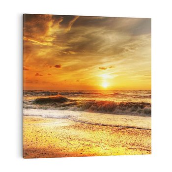 Obraz na płótnie 30x30 - Plaża Morza i Fale Zachodu Słońca - plaża, morze